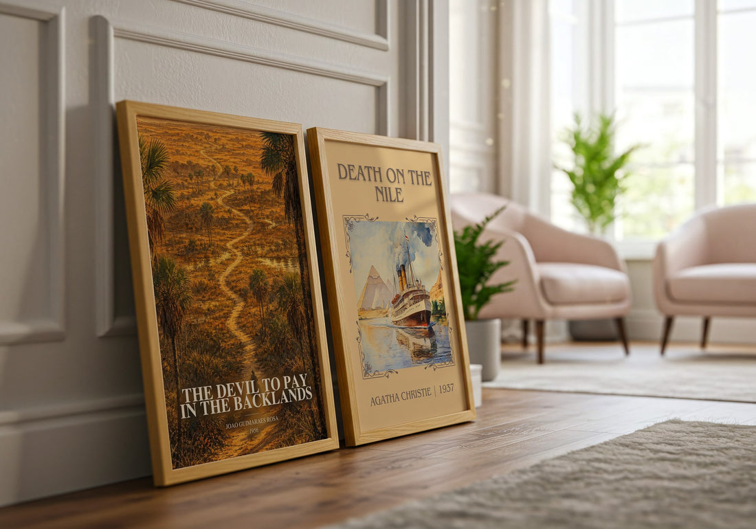 The Devil to Pay in the Backlands watercolour print framed by window – literary home decor