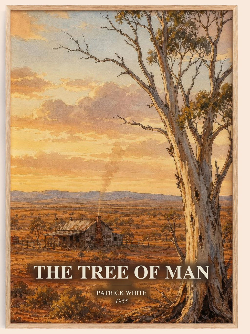 The Tree of Man watercolour book poster by Patrick White – framed literary art print