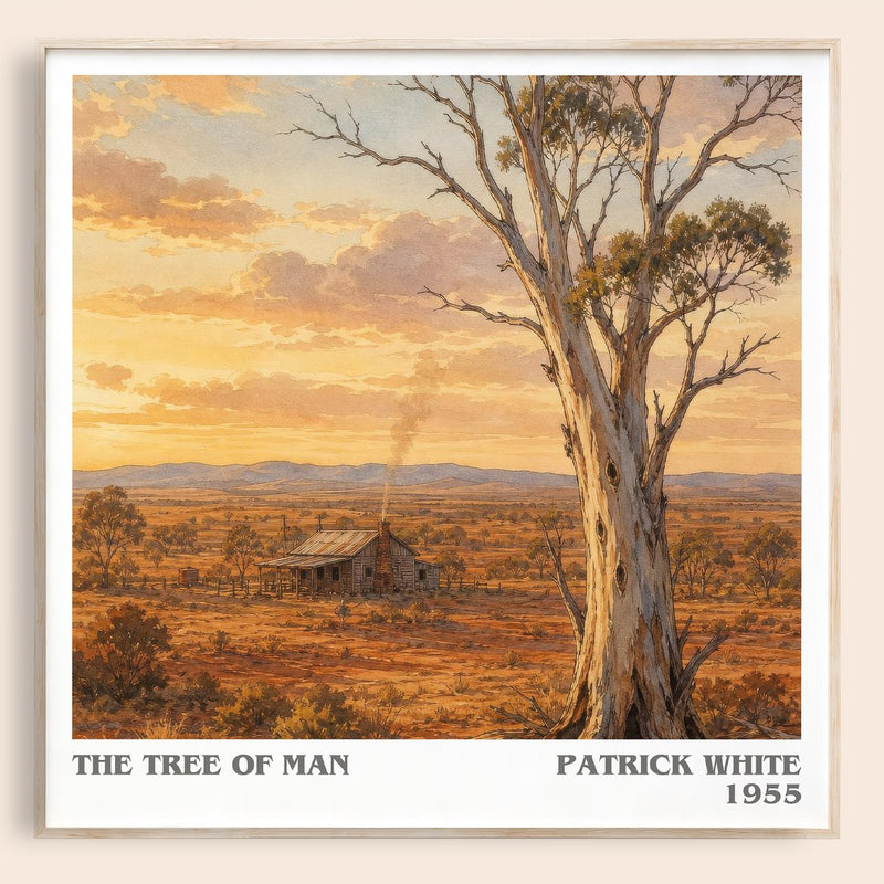 The Tree of Man literary book poster by Patrick White – framed literary art print