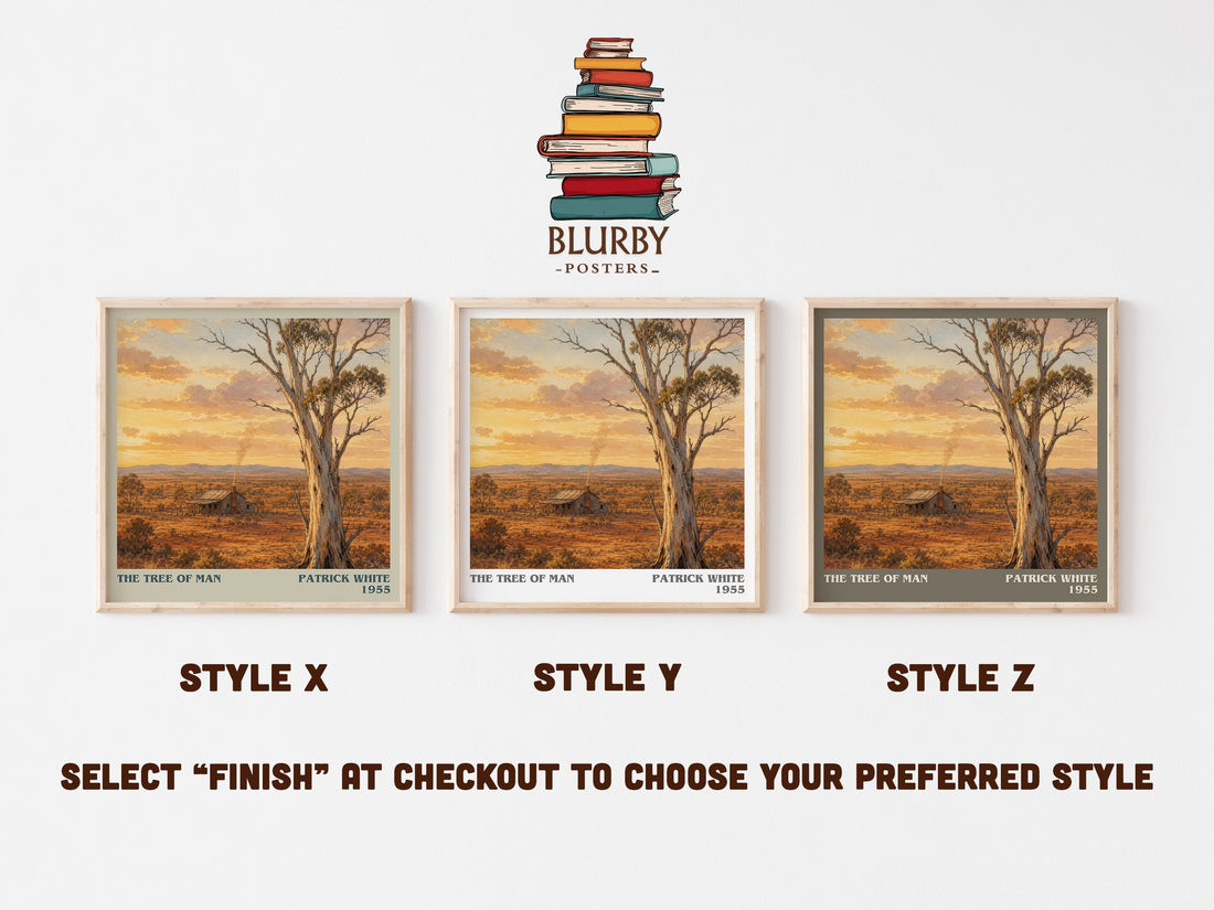 The Tree of Man literary print in frame leaning in hallway – literary fiction wall art (mockup)