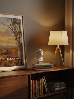 The Tree of Man watercolour print on bookshelf – Patrick White fan gift