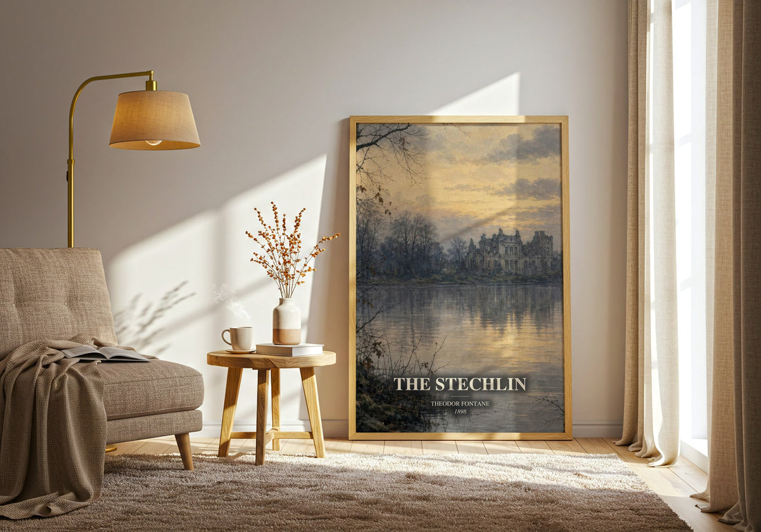 The Stechlin watercolour print in frame leaning in hallway – classic literature wall art
