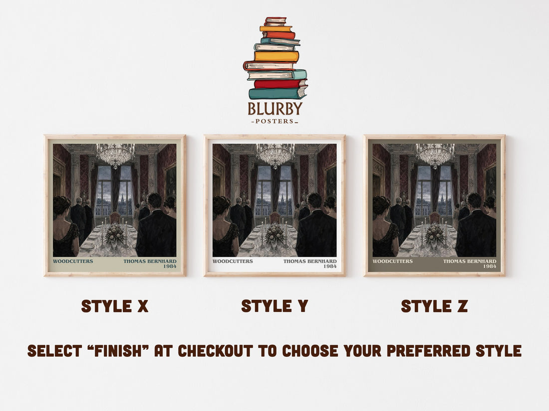 Woodcutters literary print in frame leaning in hallway – literary fiction wall art (mockup)