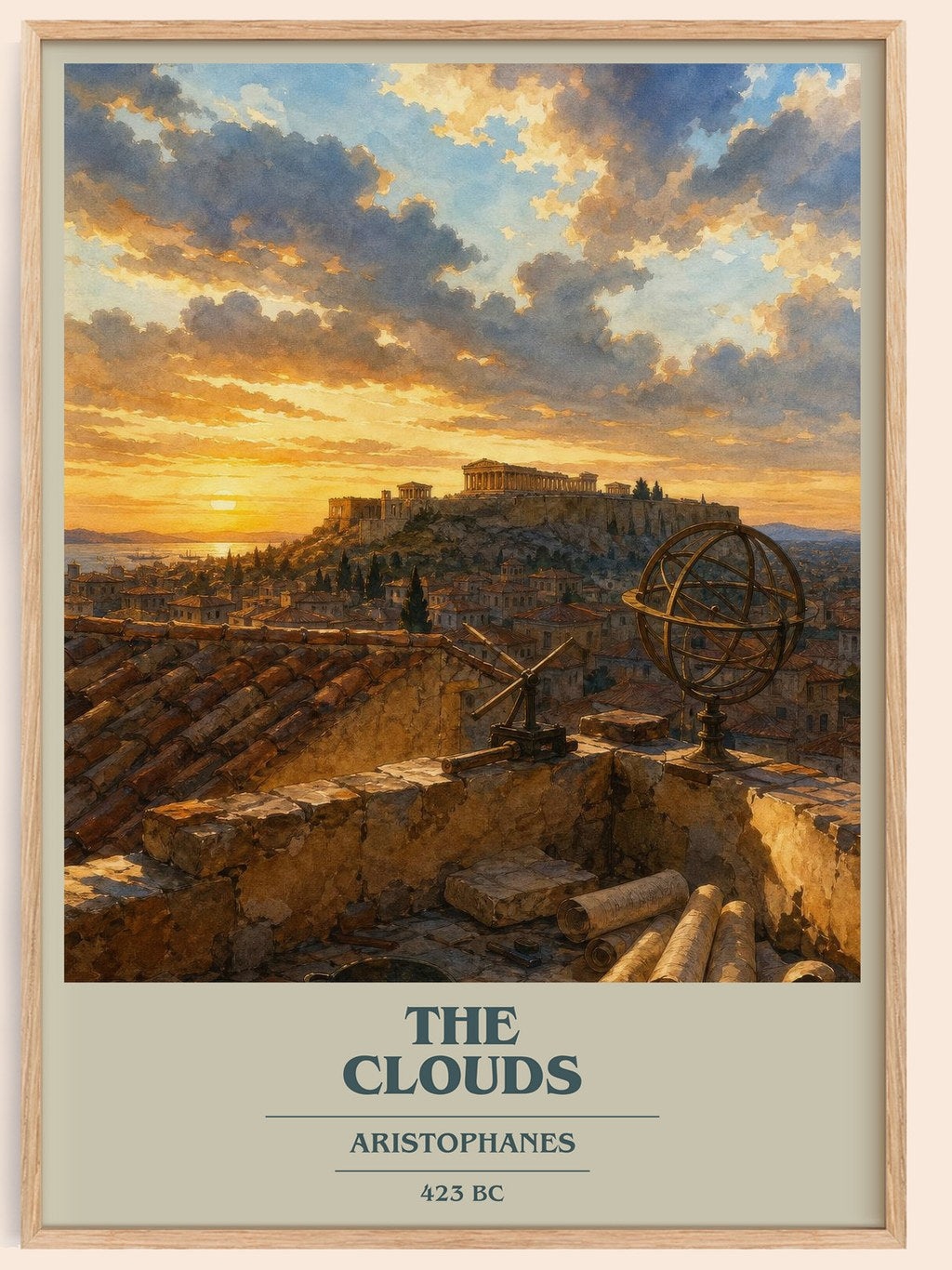 The Clouds book cover book poster by Aristophanes – framed literary art print