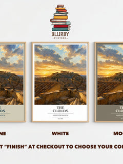 The Clouds book cover print framed by window – Stone, White and Mocha side by side – choose your colour