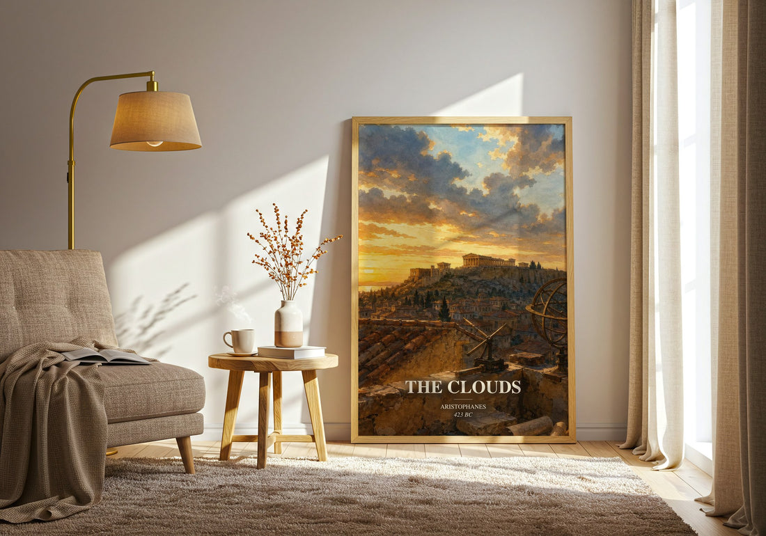 The Clouds watercolour print in frame leaning in hallway – classic literature wall art