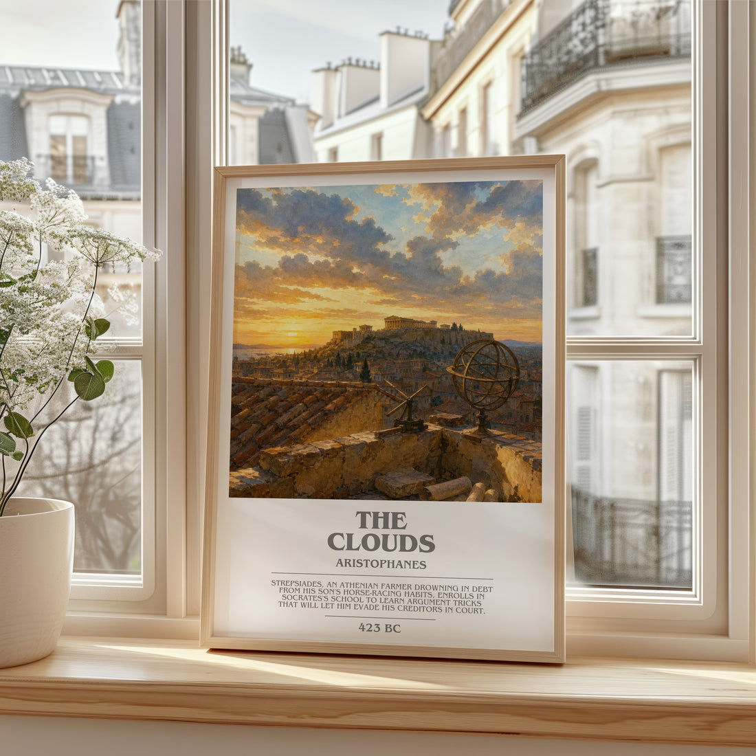 The Clouds bookish print in frame leaning in hallway – classic literature wall art