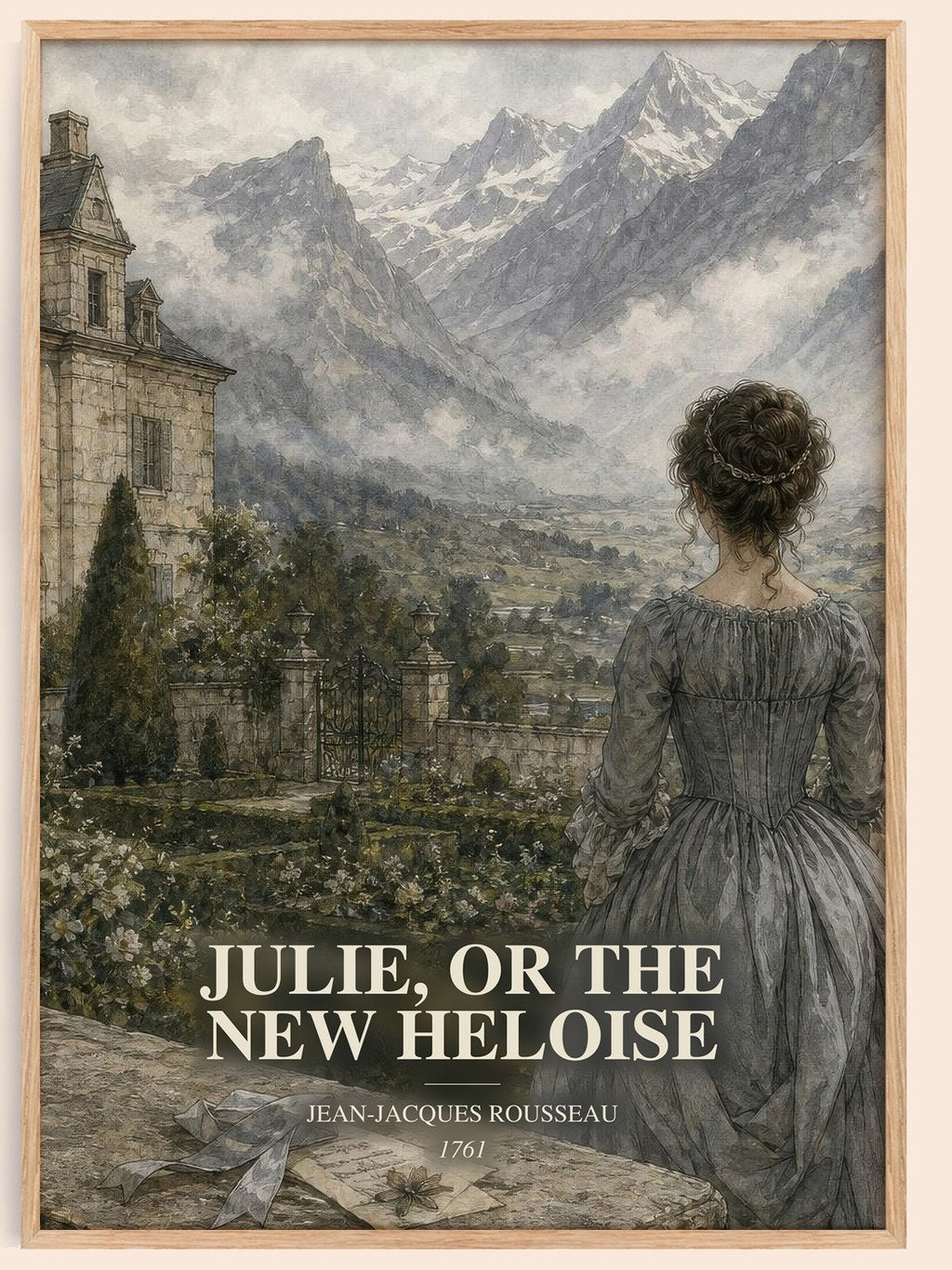 Julie, or the New Heloise watercolour book poster by Jean-Jacques Rousseau – framed literary art print