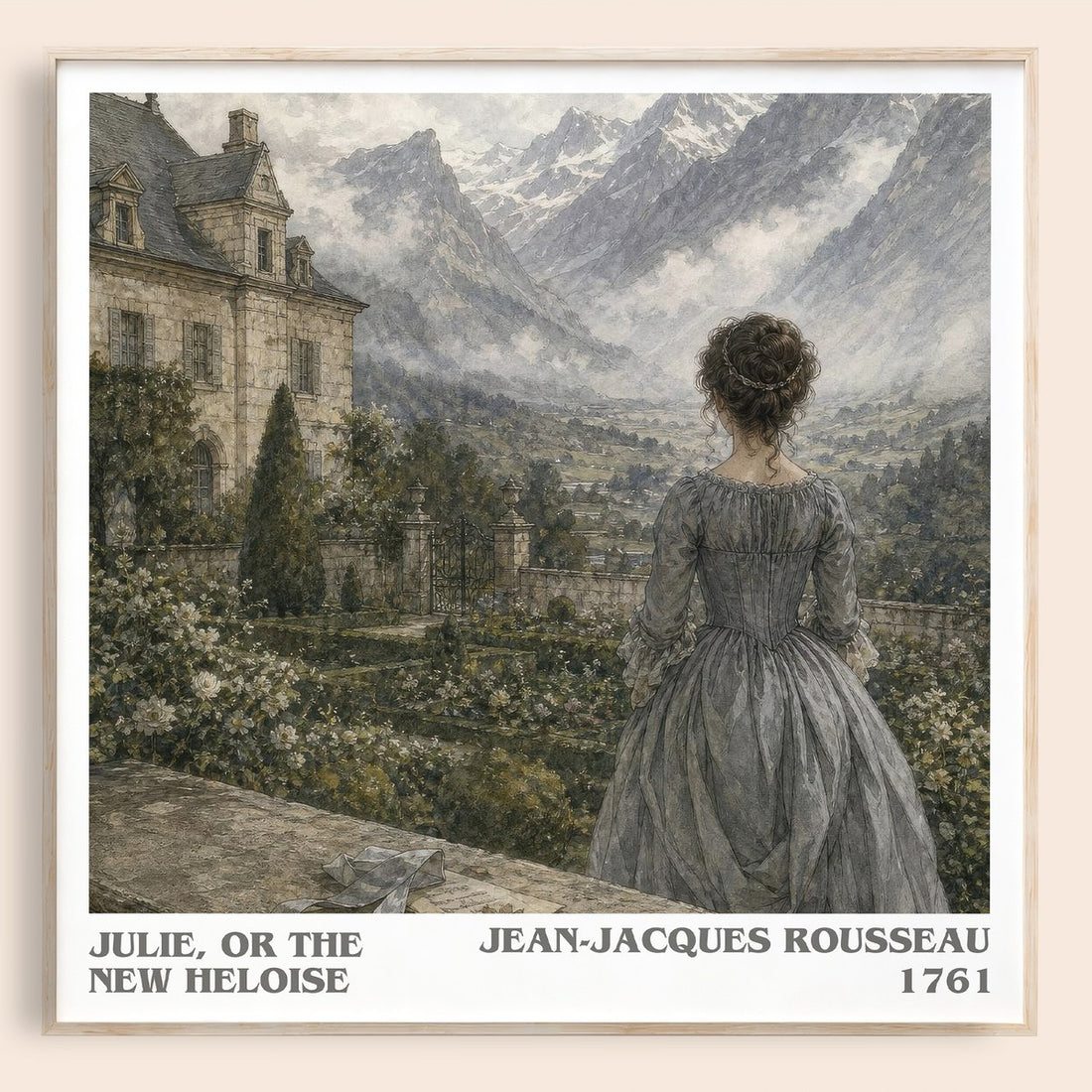 Julie, or the New Heloise literary book poster by Jean-Jacques Rousseau – framed literary art print