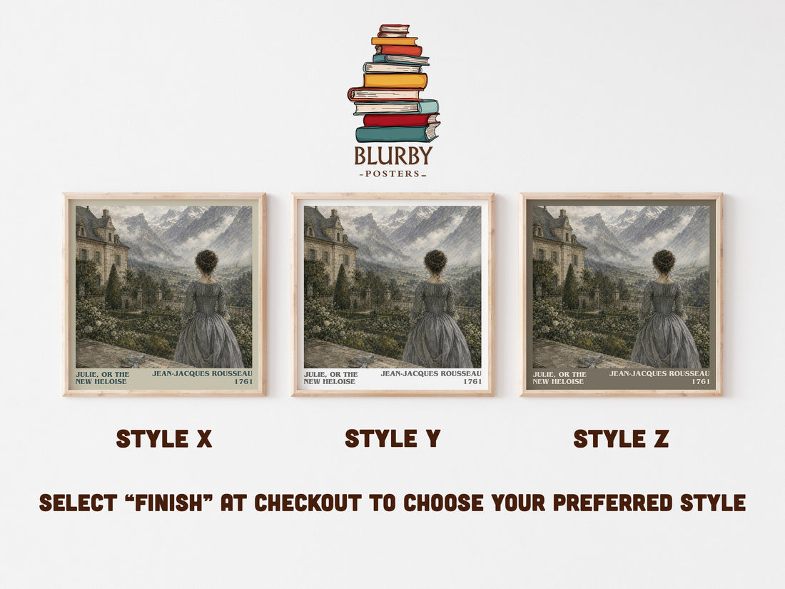 Julie, or the New Heloise literary print in frame leaning in hallway – philosophy wall art (mockup)