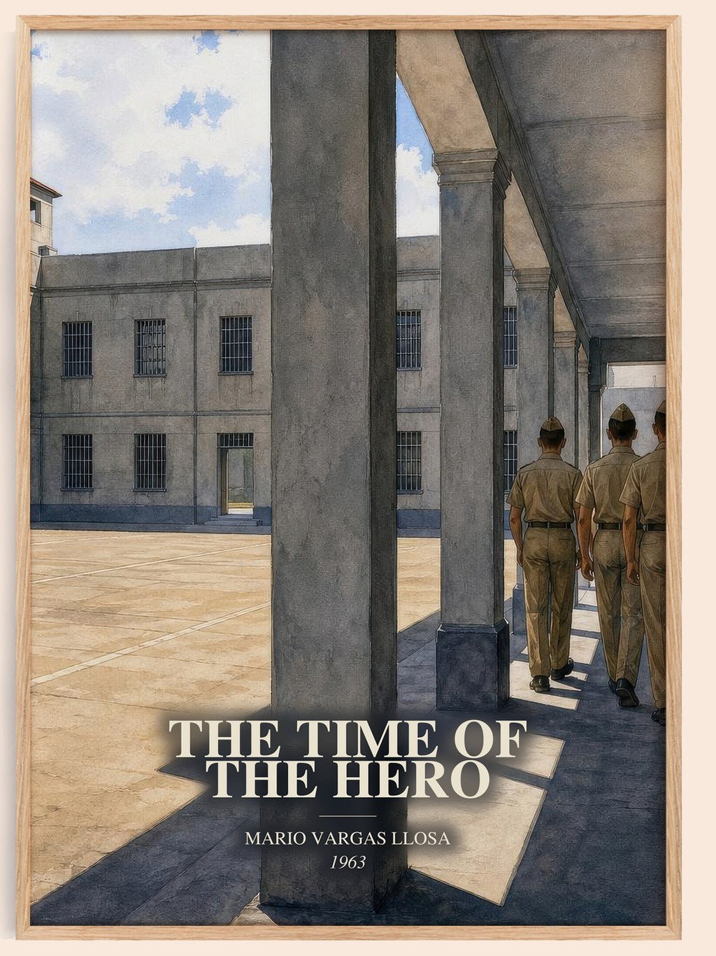 The Time of the Hero watercolour book poster by Mario Vargas Llosa – framed literary art print