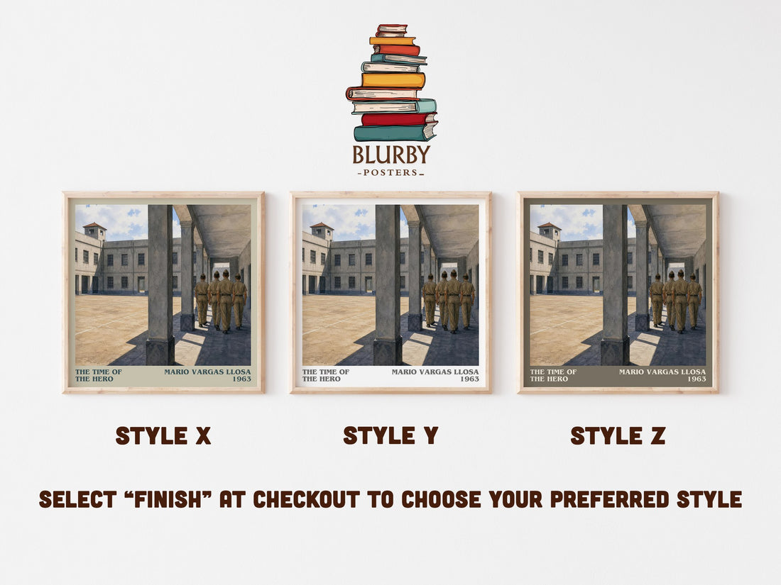 The Time of the Hero literary print in frame leaning in hallway – literary fiction wall art (mockup)