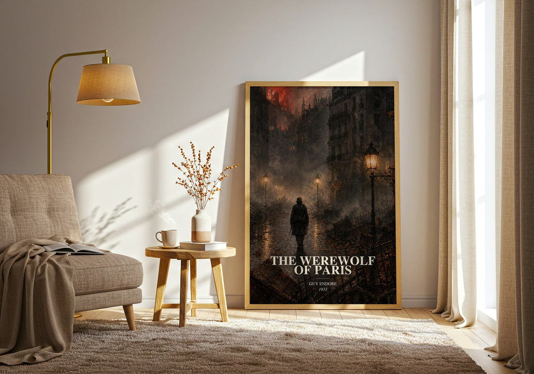 The Werewolf Of Paris watercolour print in frame leaning in hallway – horror wall art