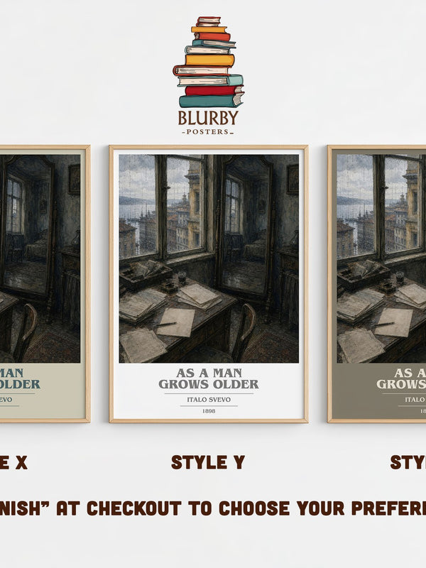 As A Man Grows Older book cover print in frame leaning in hallway – literary fiction wall art