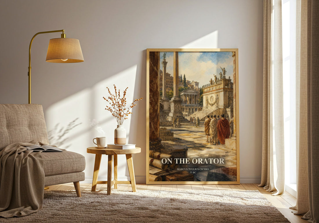 On The Orator watercolour print in frame leaning in hallway – philosophy wall art