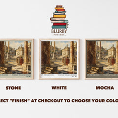 On The Orator literary print framed by window – Stone, White and Mocha square prints side by side – choose your colour