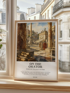On The Orator bookish print in frame leaning in hallway – philosophy wall art