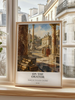 On The Orator book cover print in frame leaning in hallway – philosophy wall art