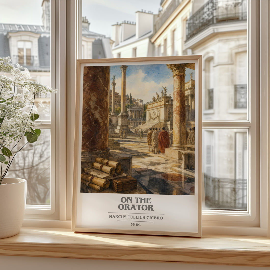 On The Orator book cover print in frame leaning in hallway – philosophy wall art