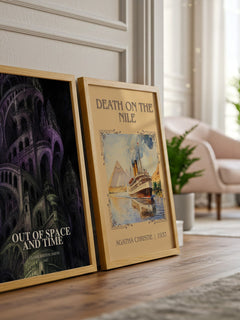 Out Of Space And Time watercolour print framed by window – literary home decor