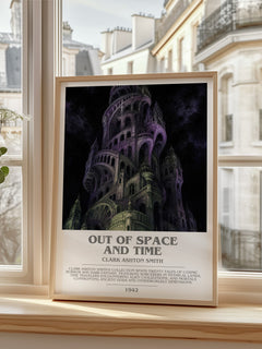 Out Of Space And Time bookish print in frame leaning in hallway – horror wall art