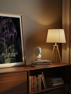 Out Of Space And Time watercolour print on bookshelf – Clark Ashton Smith fan gift