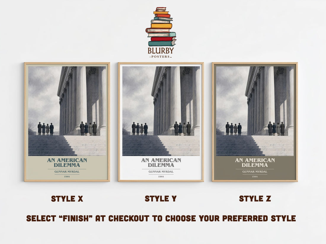 An American Dilemma book cover print in frame leaning in hallway – __new__:educational wall art (mockup)