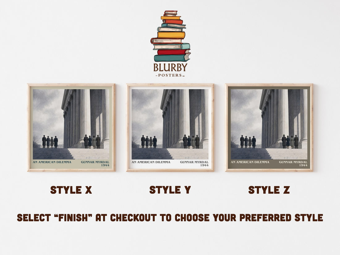 An American Dilemma literary print in frame leaning in hallway – __new__:educational wall art (mockup)