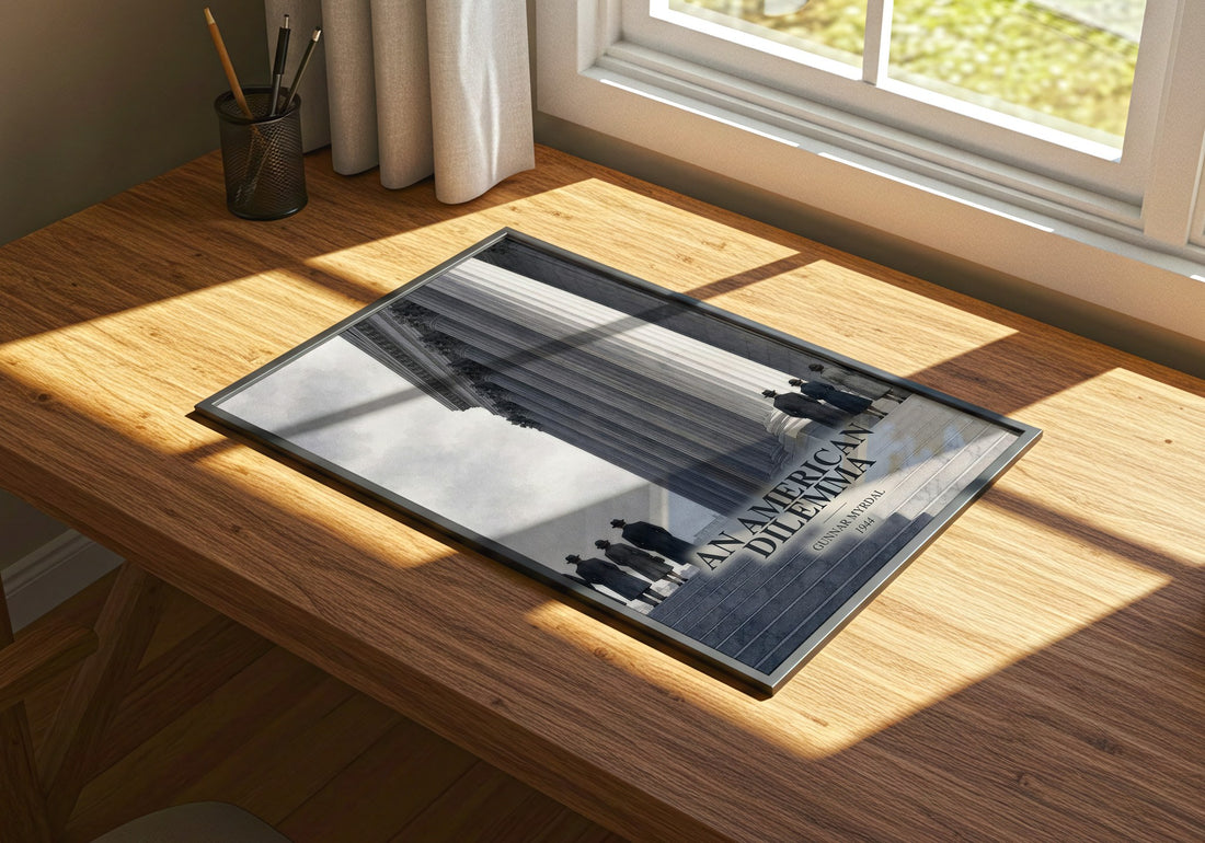 An American Dilemma watercolour book poster framed on wall – __new__:educational wall art