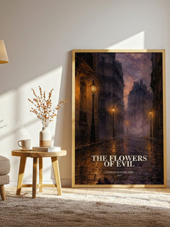 The Flowers of Evil watercolour print in frame leaning in hallway – poetry wall art