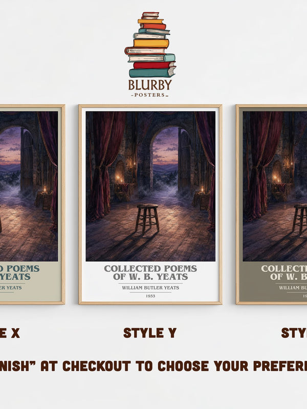 Collected Poems of W. B. Yeats book cover print in frame leaning in hallway – poetry wall art
