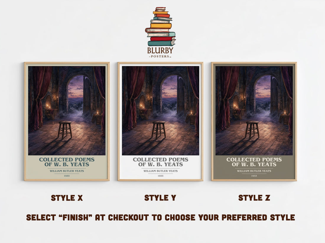 Collected Poems of W. B. Yeats book cover print in frame leaning in hallway – poetry wall art (mockup)