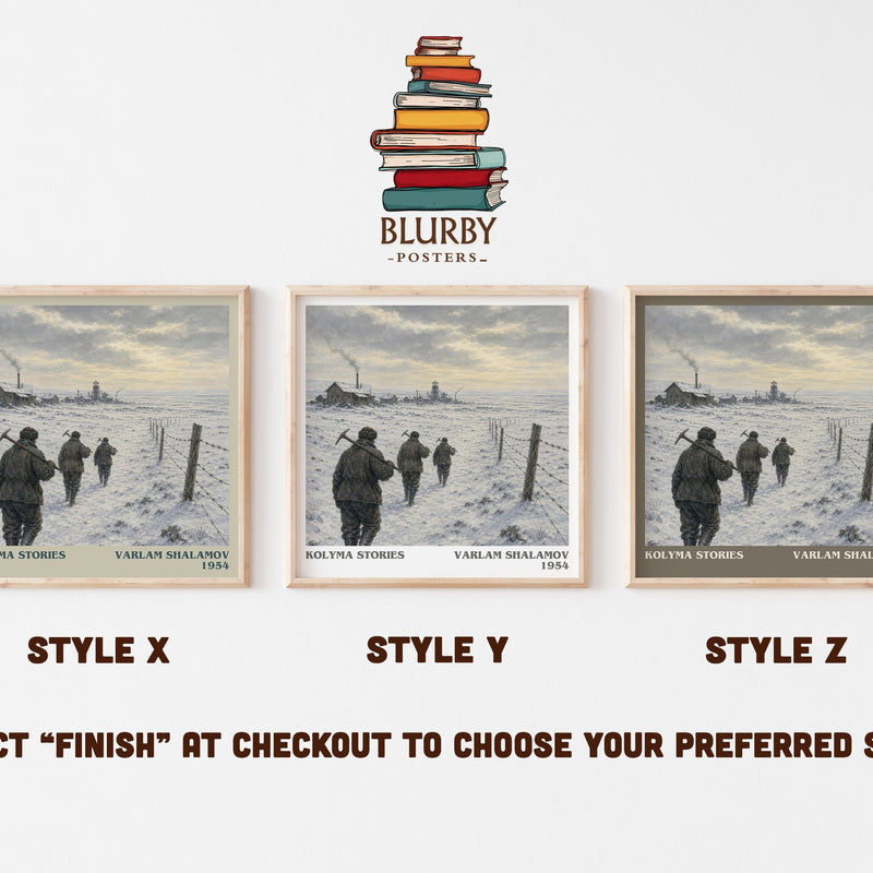 Kolyma Stories literary print in frame leaning in hallway – memoir wall art