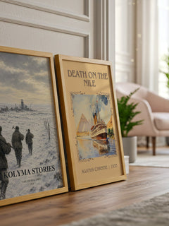 Kolyma Stories watercolour print framed by window – literary home decor