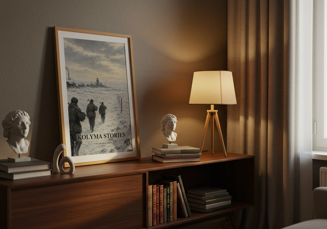 Kolyma Stories watercolour print on bookshelf – Varlam Shalamov fan gift