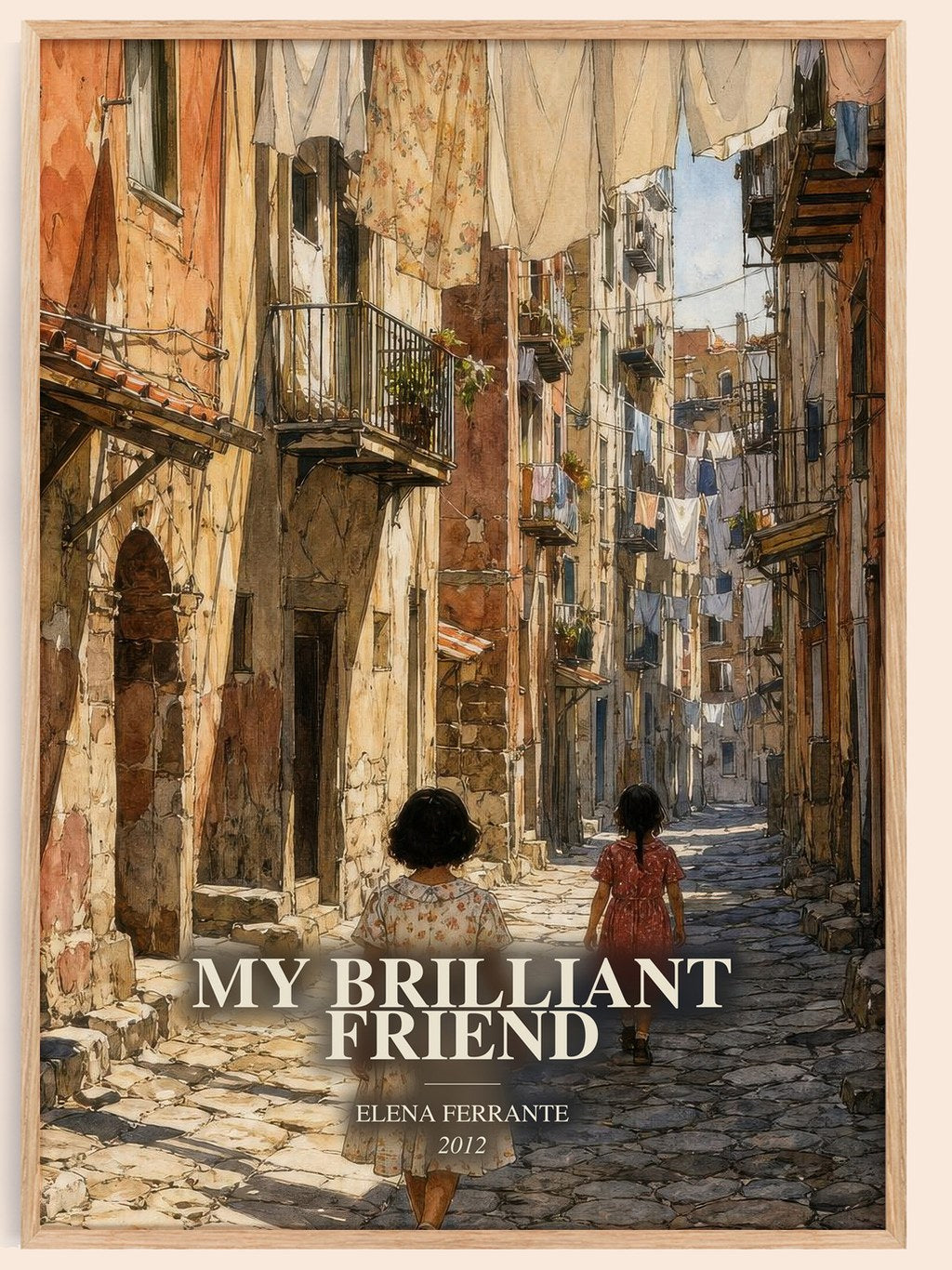 My Brilliant Friend watercolour book poster by Elena Ferrante – framed literary art print