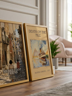 My Brilliant Friend watercolour print framed by window – literary home decor