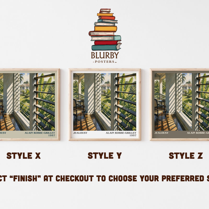 Jealousy literary print in frame leaning in hallway – literary fiction wall art