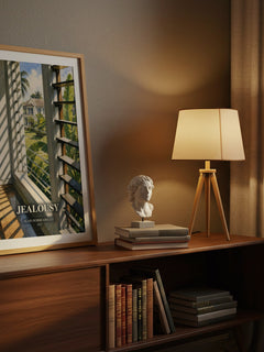 Jealousy watercolour print on bookshelf – Alain Robbe-Grillet fan gift