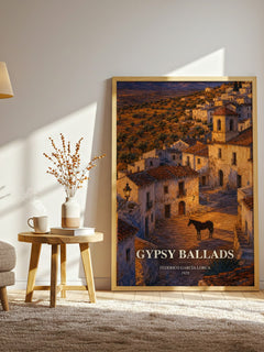 Gypsy Ballads watercolour print in frame leaning in hallway – poetry wall art
