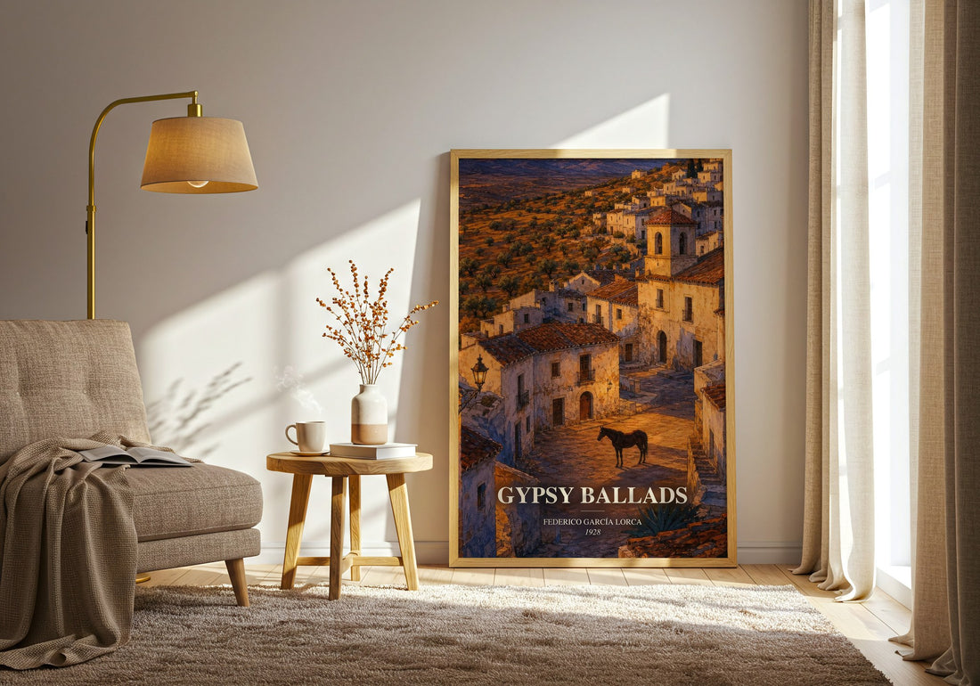 Gypsy Ballads watercolour print in frame leaning in hallway – poetry wall art