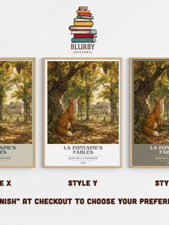 La Fontaine's Fables book cover print in frame leaning in hallway – classic literature wall art