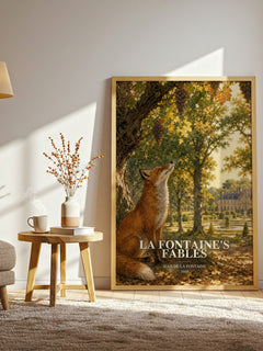 La Fontaine's Fables watercolour print in frame leaning in hallway – classic literature wall art