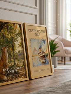 La Fontaine's Fables watercolour print framed by window – literary home decor