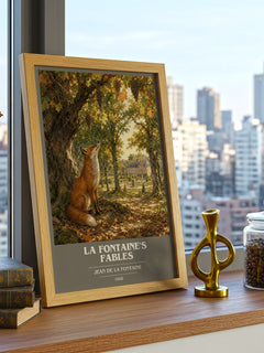 La Fontaine's Fables book cover print framed by window – literary home decor