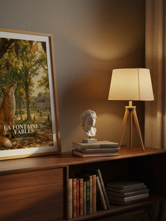 La Fontaine's Fables watercolour print on bookshelf – Jean de La Fontaine fan gift