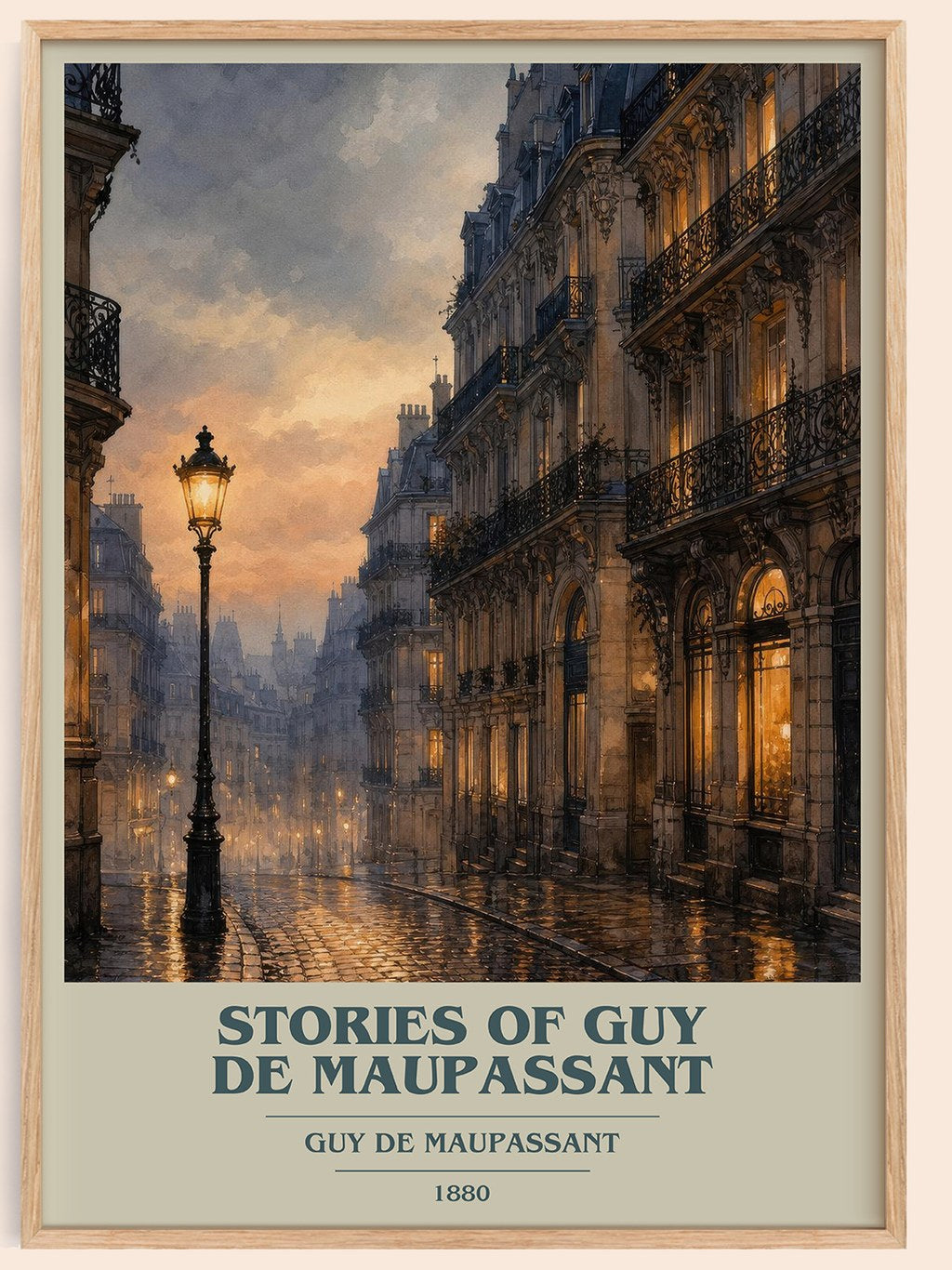 Stories of Guy de Maupassant book cover book poster by Guy de Maupassant – framed literary art print