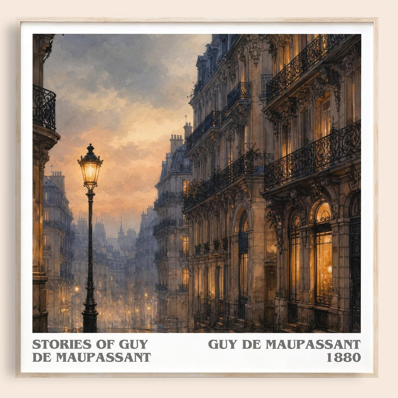 Stories of Guy de Maupassant literary book poster by Guy de Maupassant – framed literary art print