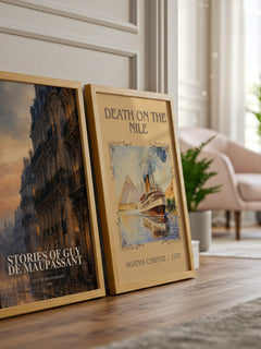 Stories of Guy de Maupassant watercolour print framed by window – literary home decor