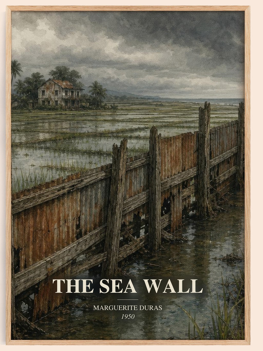 The Sea Wall watercolour book poster by Marguerite Duras – framed literary art print